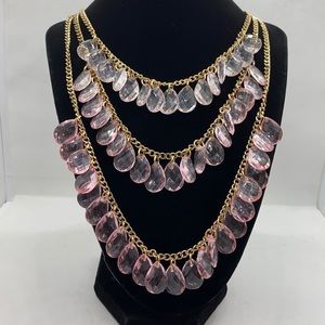 3 Strand Light Pink Dangle Necklace